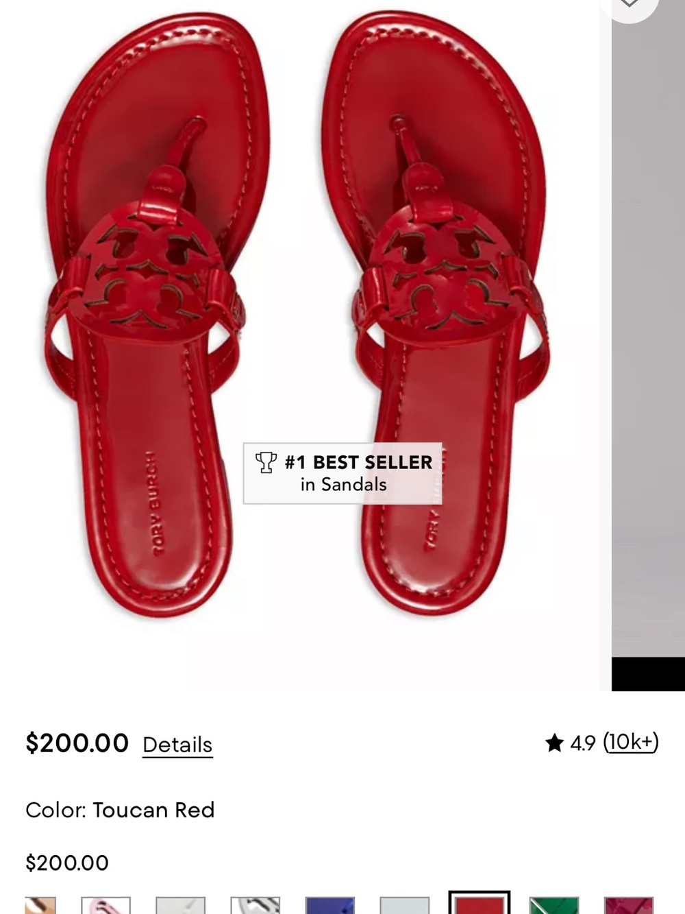 Tory Burch Toucan Red Leather Miller Thong Sandals